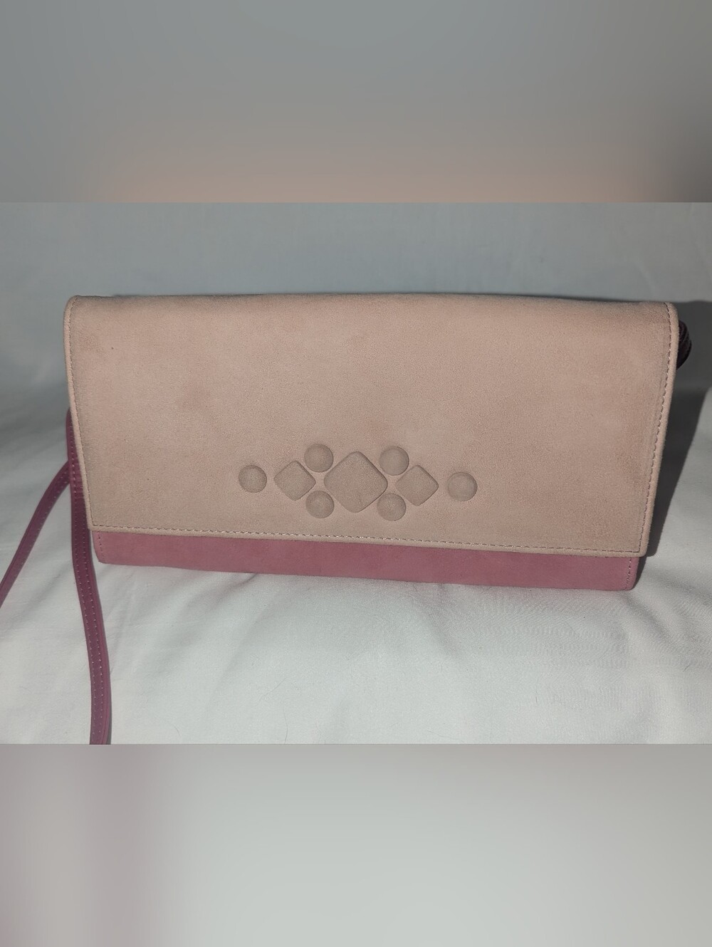 Peter Kaiser Two-Tone Blush Suede And Berry Pink Leather Crossbody Bag Clutch